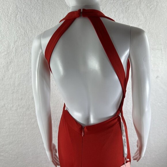 JJ"s House Red Size 4 Trumpet Mermaid V Neck Sweep Train Jersey Dress Siren - Picture 8 of 15